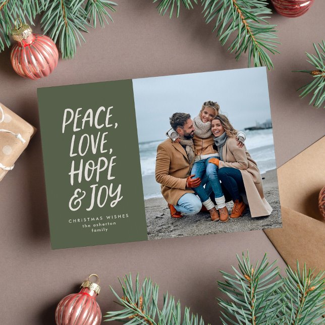 Cartes Pour Fêtes Annuelles Paix amour espoir joie vert Noël (Créateur téléchargé)