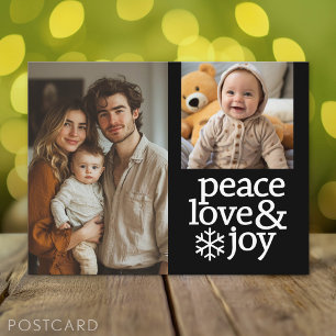 Cartes Pour Fêtes Annuelles Paix, Amour et Joie - 2 Photo - noir blanc