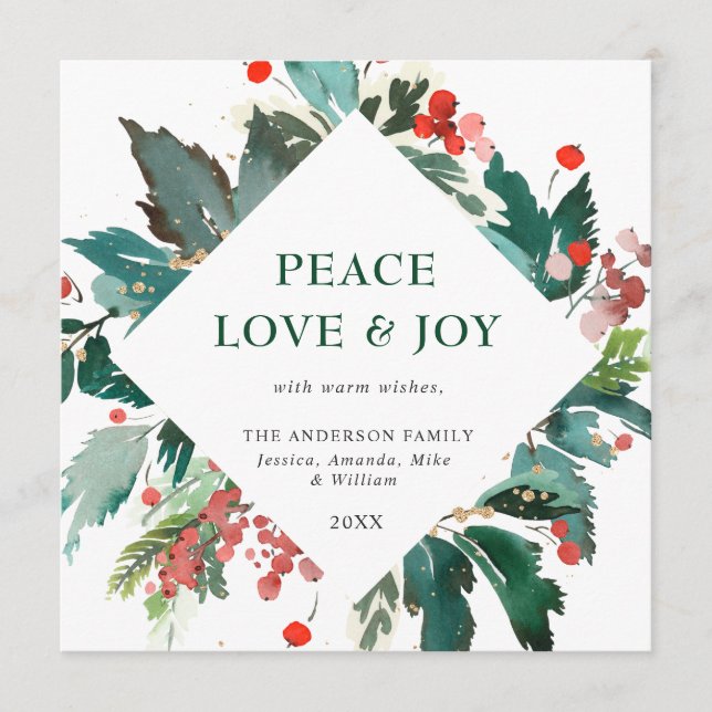 Cartes Pour Fêtes Annuelles Paix Amour & Joie Joyeux Noël Fête de Noël (Devant)