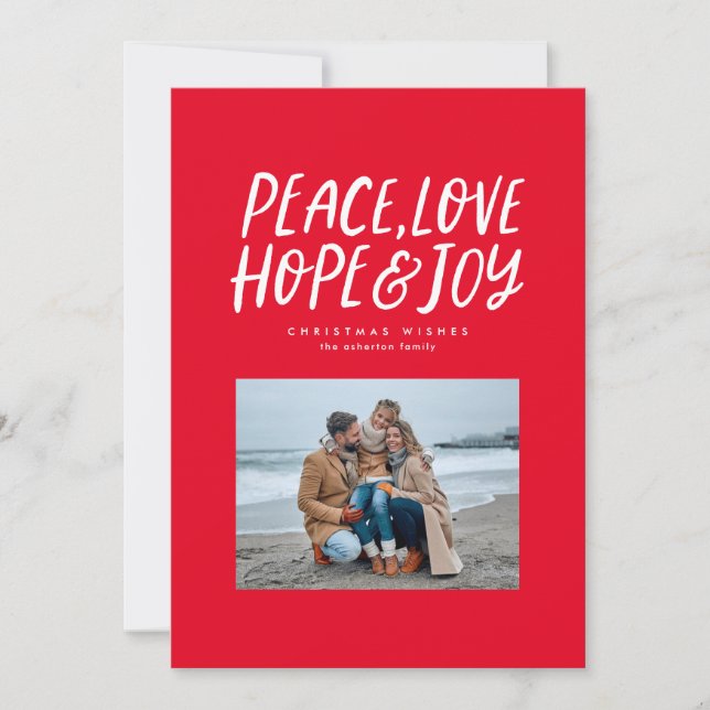Cartes Pour Fêtes Annuelles Paix amour joie rouge blanc photo Noël (Devant)