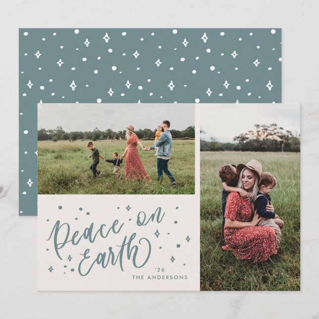 Cartes Pour Fêtes Annuelles Paix Bleue sur Terre Lettres Noël Deux photos (Devant / Derrière)