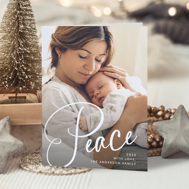 Cartes Pour Fêtes Annuelles Paix | Écriture élégante et photo de Noël (A prayer for peace this holiday season)