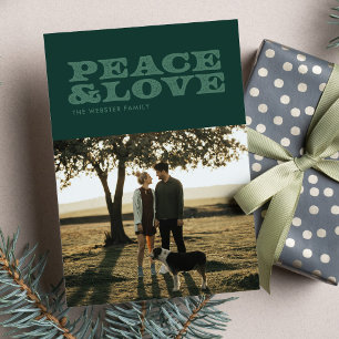 Cartes Pour Fêtes Annuelles Paix et amour rétro photo verte