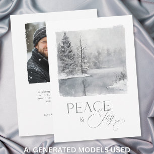 Cartes Pour Fêtes Annuelles Paix et Joie d'Hiver Aquarelle Photo Fêtes