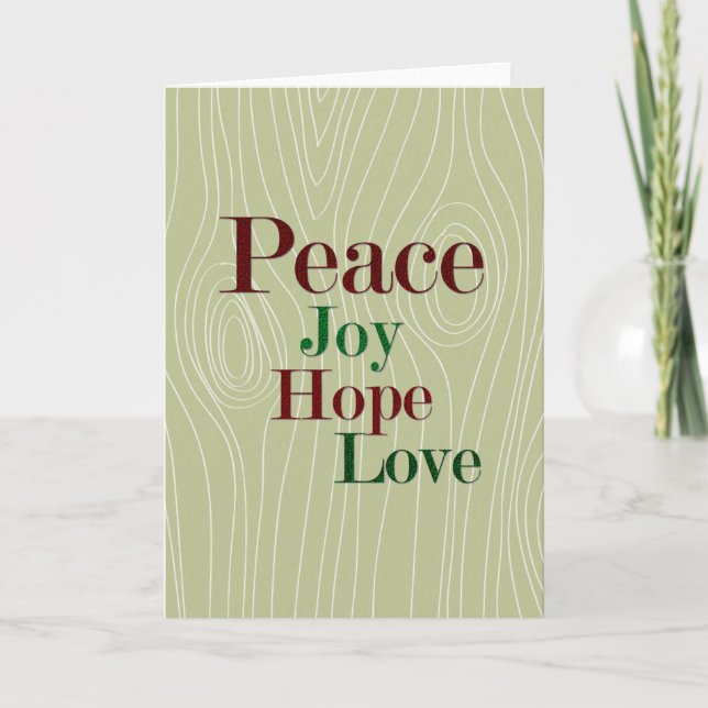 Cartes Pour Fêtes Annuelles Paix, Joie, Espoir & Amour (Devant)