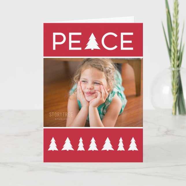 Cartes Pour Fêtes Annuelles Paix moderne Arbres rouges blancs Votre photo (Devant)