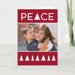 Cartes Pour Fêtes Annuelles Paix moderne Bourgogne blanc Arbres avec votre pho