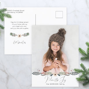 Cartes Pour Fêtes Annuelles Paix moderne et joie Noël Photo botanique