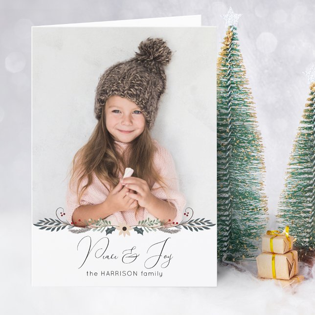 Cartes Pour Fêtes Annuelles Paix moderne et joie Noël Photo botanique (Créateur téléchargé)