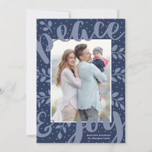Cartes Pour Fêtes Annuelles Paix moderne et joie Stylish Christmas Blue Photo