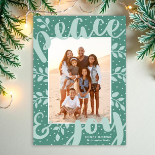Cartes Pour Fêtes Annuelles Paix moderne et joie Stylish Christmas Mint Photo