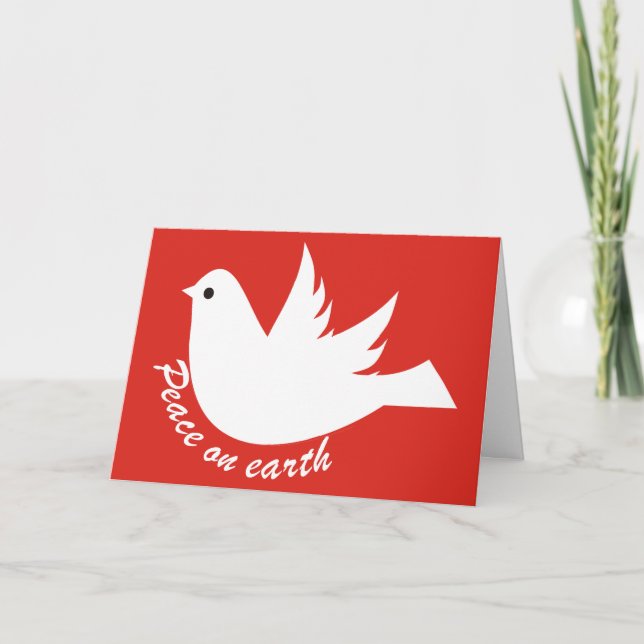 Cartes Pour Fêtes Annuelles Paix moderne sur terre colombe blanche Noël rouge (Devant)