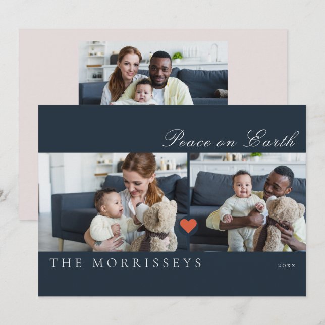 Cartes Pour Fêtes Annuelles Paix Moderne Sur Terre Script 3 Photo (Devant / Derrière)