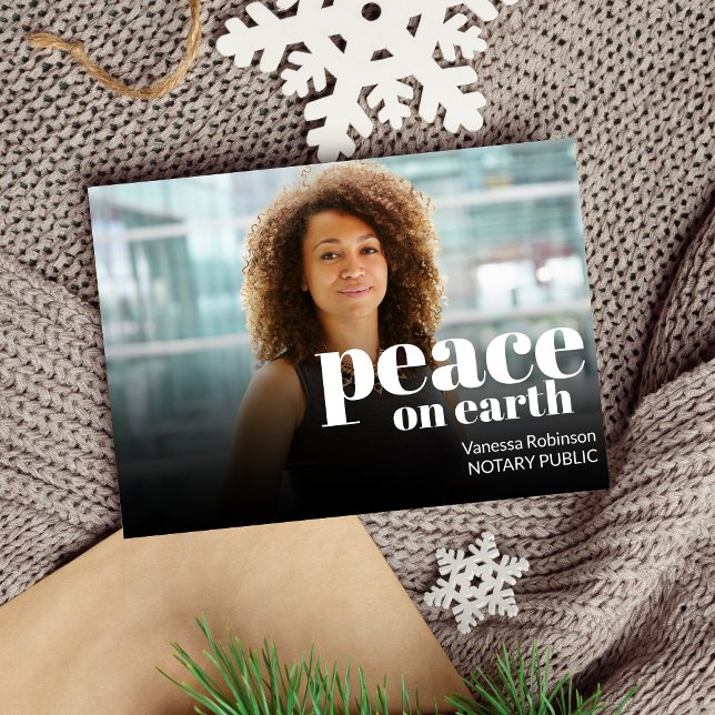Cartes Pour Fêtes Annuelles Paix moderne sur Terre Texte blanc Photo noir (Créateur téléchargé)