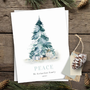 Cartes Pour Fêtes Annuelles Paix Neige Aquarelle Pine Noël Arbre Cadeaux