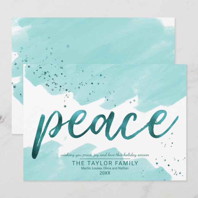 Cartes Pour Fêtes Annuelles Paix | Noël Turquoise (Devant / Derrière)