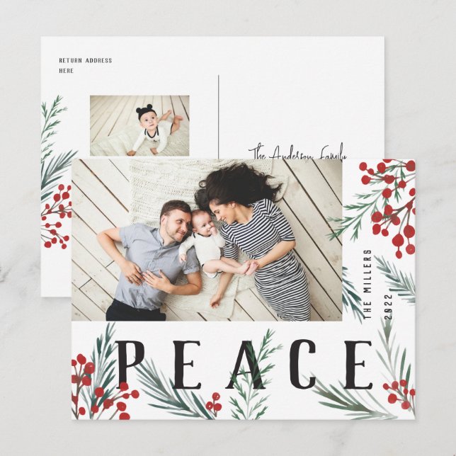 Cartes Pour Fêtes Annuelles Paix photo typographique Botanique (Devant / Derrière)