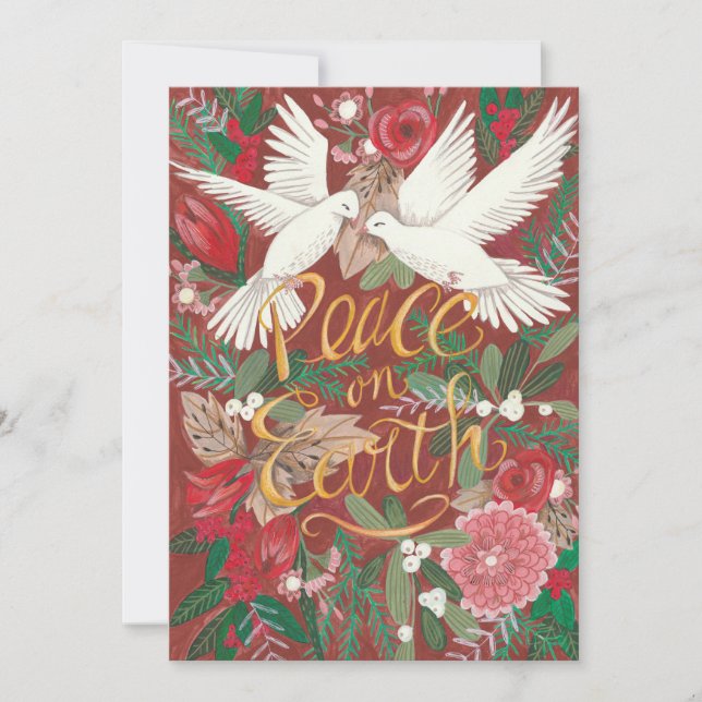 Cartes Pour Fêtes Annuelles Paix rouge botanique sur Terre | Oiseaux de colomb (Devant)