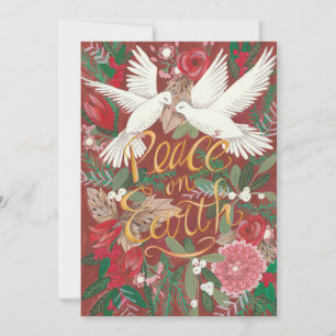 Cartes Pour Fêtes Annuelles Paix rouge botanique sur Terre   Oiseaux de colomb
