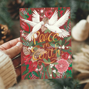 Cartes Pour Fêtes Annuelles Paix rouge botanique sur Terre   Oiseaux de colomb