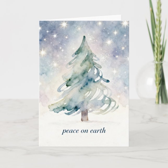 Cartes Pour Fêtes Annuelles Paix sur Terre Aquarelle Arbre de Noël moderne (Devant)