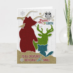 Cartes Pour Fêtes Annuelles Paix sur Terre avec style Parties scintillant Bois