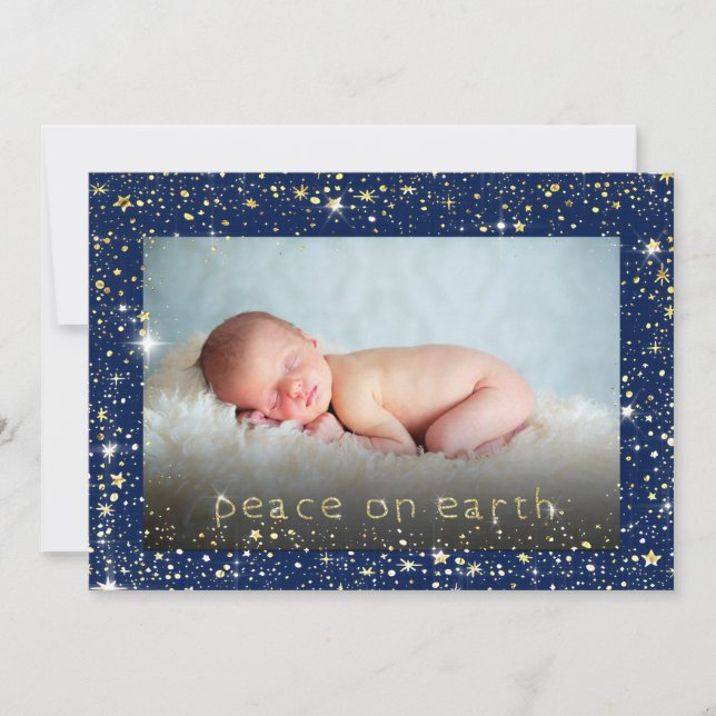 Cartes Pour Fêtes Annuelles Paix sur Terre Bébé Photo Stars Bleu Noël (Devant)