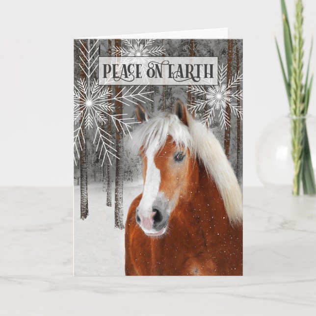 Cartes Pour Fêtes Annuelles Paix sur Terre Cheval d'hiver dans les Bois (Devant)