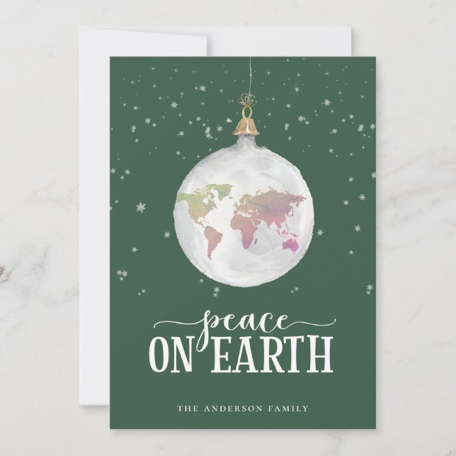 Cartes Pour Fêtes Annuelles Paix sur Terre Globe Orament Vert (Devant)
