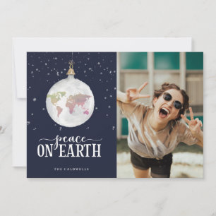 Cartes Pour Fêtes Annuelles Paix sur Terre Globe Ornement Photo Bleue
