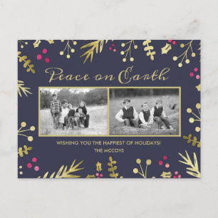 Cartes Pour Fêtes Annuelles Paix sur Terre Holly Photo de famille Noël