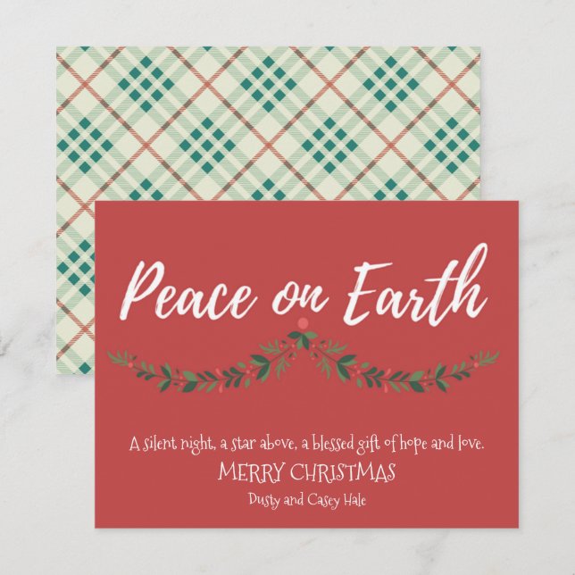 Cartes Pour Fêtes Annuelles Paix sur Terre Holly Red Plaid (Devant / Derrière)