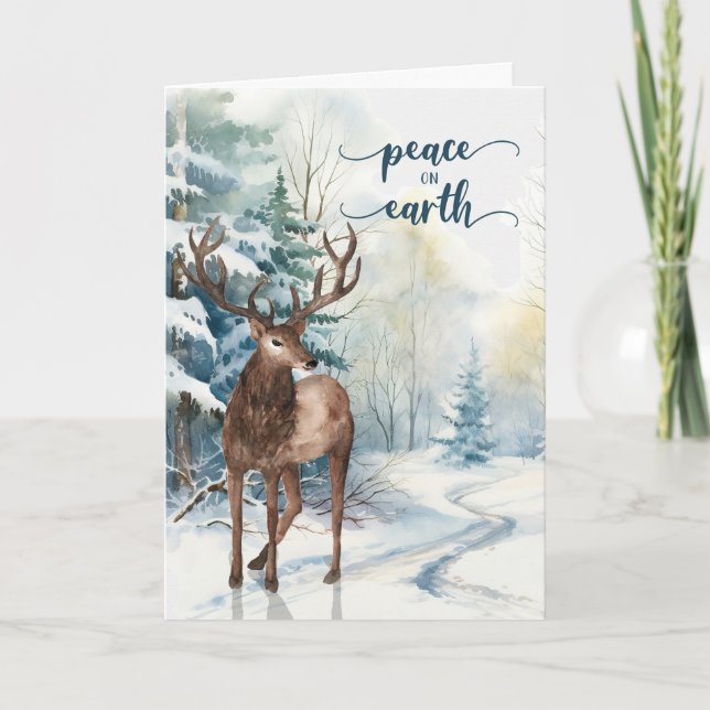 Cartes Pour Fêtes Annuelles Paix sur Terre Jour de Noël Reindeer Bois (Devant)