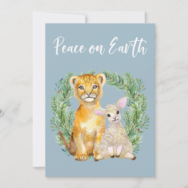 Cartes Pour Fêtes Annuelles Paix sur Terre Lion Lamb mignon vacances (Devant)