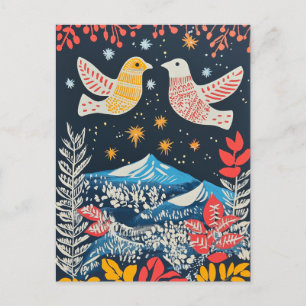 Cartes Pour Fêtes Annuelles Paix sur Terre, Oiseaux Festifs Nature Folk Charme