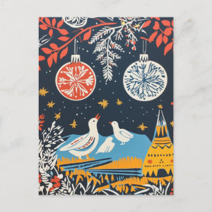 Cartes Pour Fêtes Annuelles Paix sur Terre, Oiseaux Festifs Nature Folk Charme