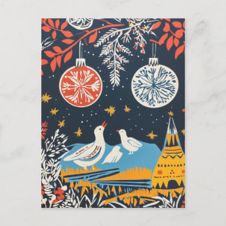 Cartes Pour Fêtes Annuelles Paix sur Terre, Oiseaux Festifs Nature Folk Charme