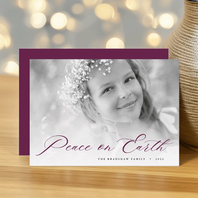 Cartes Pour Fêtes Annuelles Paix sur Terre | Photo d'écriture élégante (Créateur téléchargé)