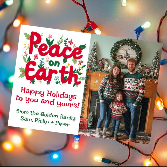 Cartes Pour Fêtes Annuelles PAIX SUR TERRE PHOTO PERSONNALISÉE Fêtes de Noël (PEACE ON EARTH CUSTOM PHOTO Christmas Holidays Holiday Card
)