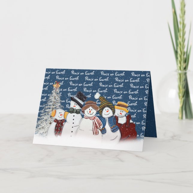 Cartes Pour Fêtes Annuelles Paix sur Terre Snowmen en bleu (Devant)