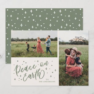 Cartes Pour Fêtes Annuelles Paix verte sur Terre Lettres Noël Deux photos