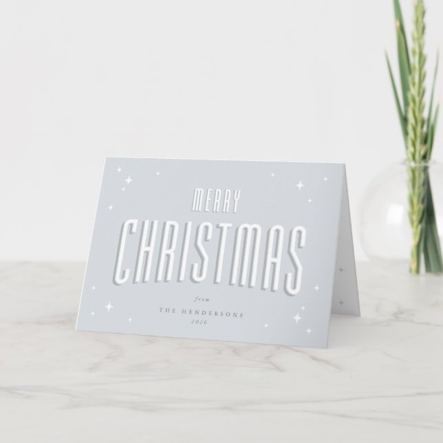 Cartes Pour Fêtes Annuelles Pale Blue Retro Stars Joyeux Noël Photo (Devant)
