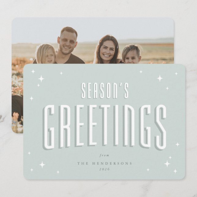 Cartes Pour Fêtes Annuelles Pale Green Bonnes Fêtes Retro Stars Photo (Devant / Derrière)