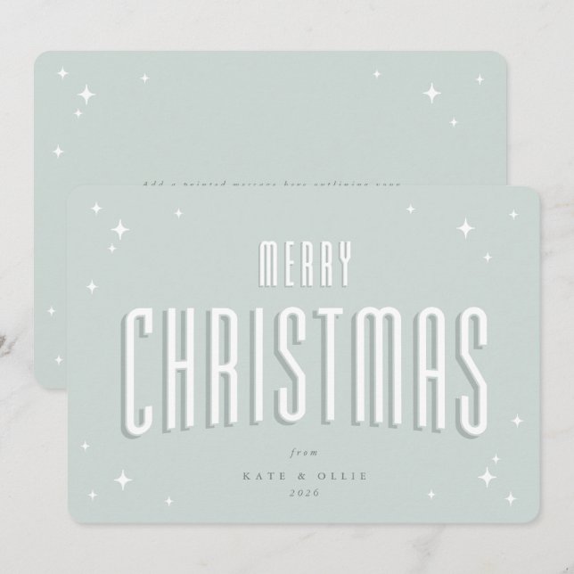 Cartes Pour Fêtes Annuelles Pale Green Joyeux Noël Retro Stations Appartement (Devant / Derrière)