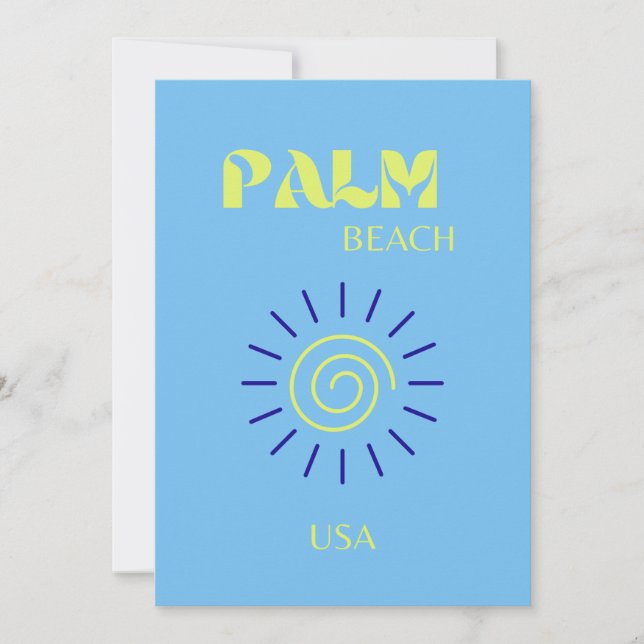 Cartes Pour Fêtes Annuelles Palm Beach, Art Voyage, Floride, Preppy, Bleu (Devant)
