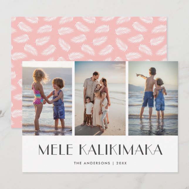 Cartes Pour Fêtes Annuelles Palm Feuilles Mele Kalikimaka Famille Photo Noël (Devant / Derrière)