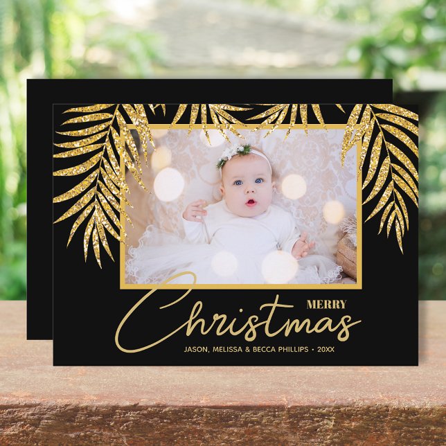Cartes Pour Fêtes Annuelles Palmes d'or Black Tropical Photo de Noël (Créateur téléchargé)