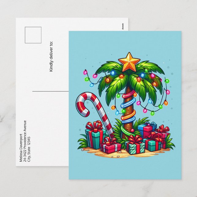 Cartes Pour Fêtes Annuelles Palmier de Noël tropical (Devant / Derrière)