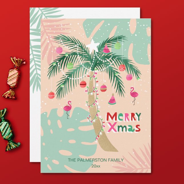 Cartes Pour Fêtes Annuelles Palmier de Noël tropical illustré (Créateur téléchargé)
