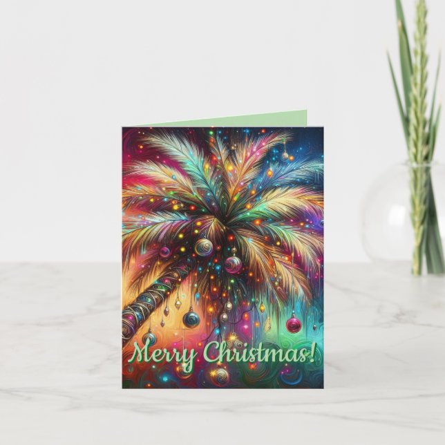 Cartes Pour Fêtes Annuelles Palmier de Noël Tropicale Côtière Plage (Devant)